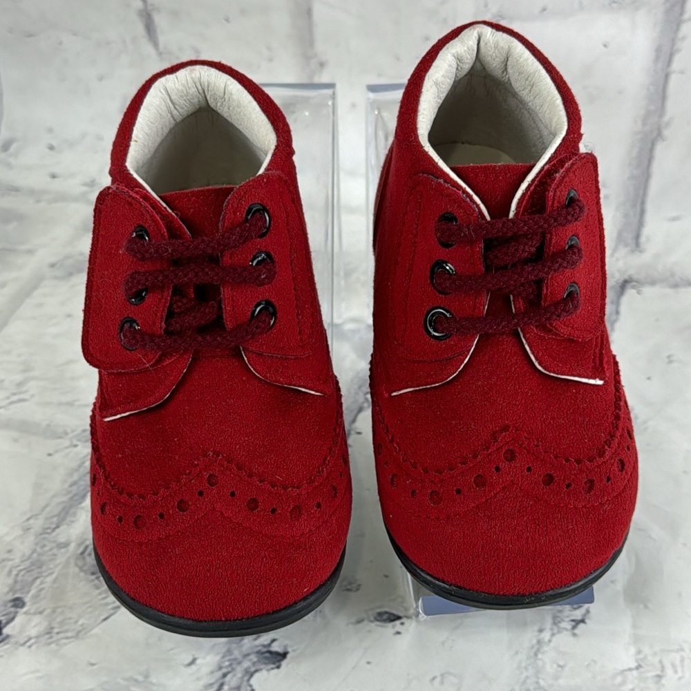 Stella Suede Wing Tip Infant Shoes Faux Laces Hook & Loop Closure Rubber Soles - Picture 2 of 11